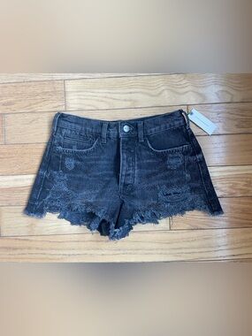 ANTHROPOLOGIE Pilcro High Rise Cut Off  Black Crystal Denim Jean Shorts 24 XS